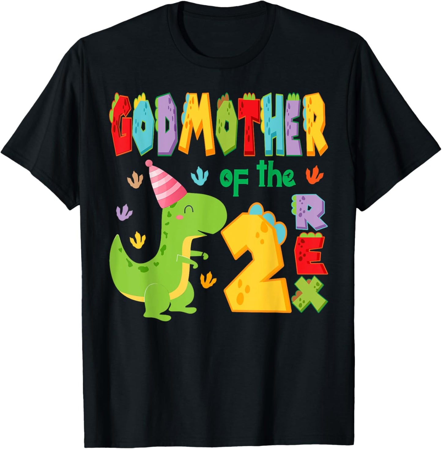 Godmother of The Two Rex 2Nd Birthday Boy Dinosaur T-Rex T-Shirt - T-Shirt | Black