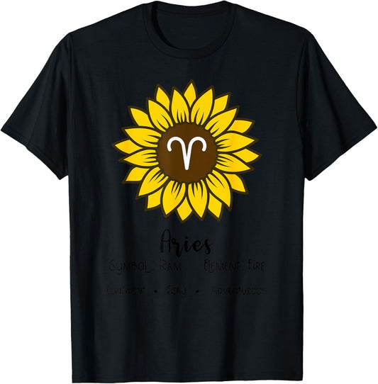 Sunflower Aries Birthday Horoscope Zodiac Astrology Women T-Shirt - T-Shirt | Black