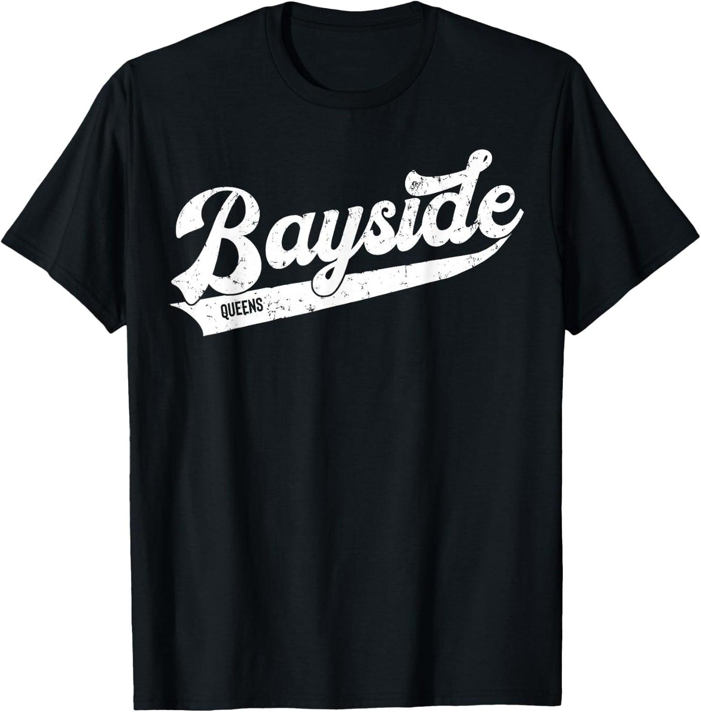 Bayside Queens NYC Typographic Distressed Design T-Shirt - T-Shirt | Black