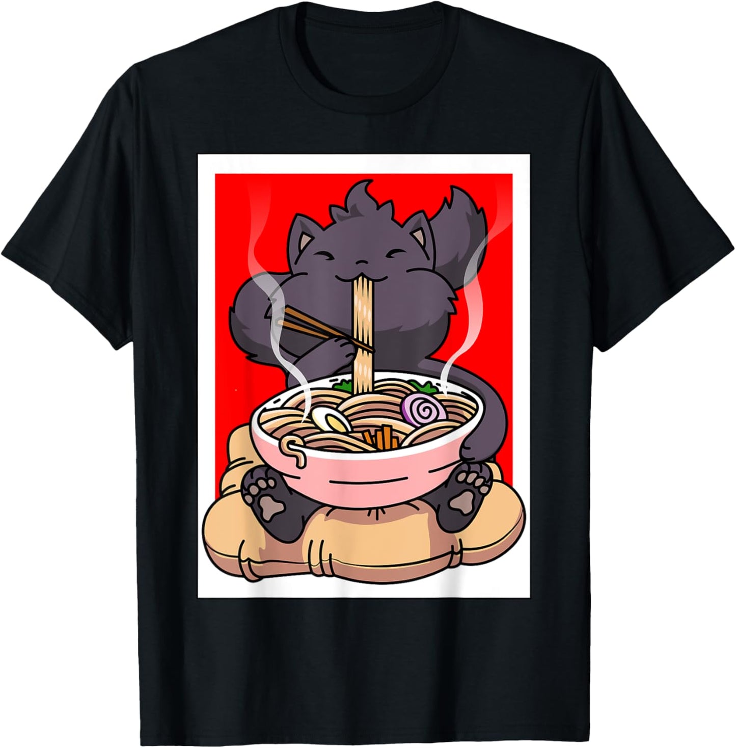 Ramen Cat Anime - Kawaii Clothes Otaku Clothing Manga T-Shirt - T-Shirt | Black