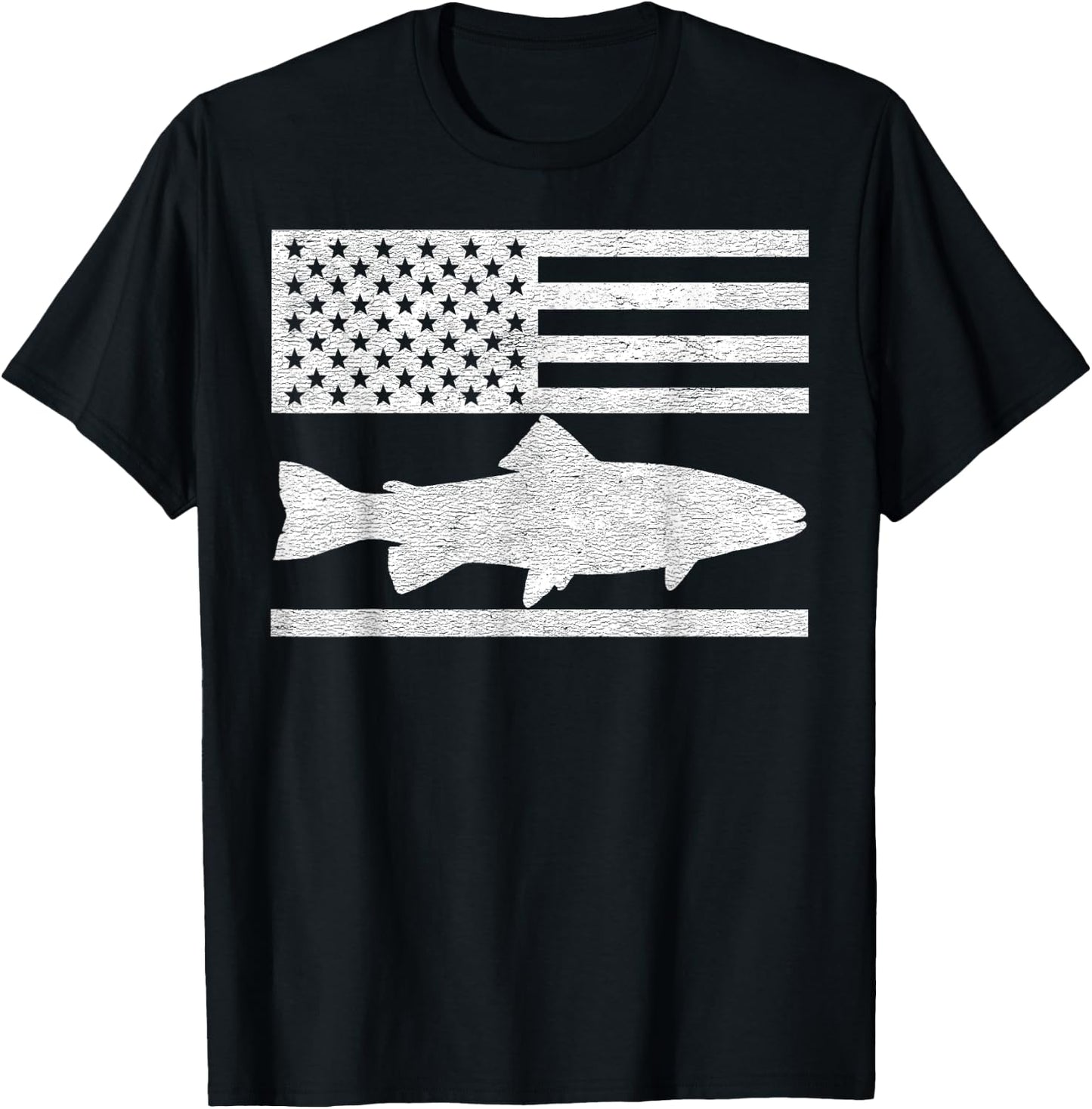 Steelhead Fishing - American Flag Trout Fisherman Gift T-Shirt - T-Shirt | Black