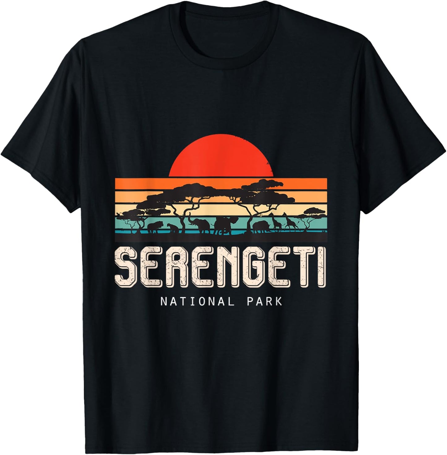 Safari Retro Serengeti National Park Sunrise Savanna Animals T-Shirt - T-Shirt | Black
