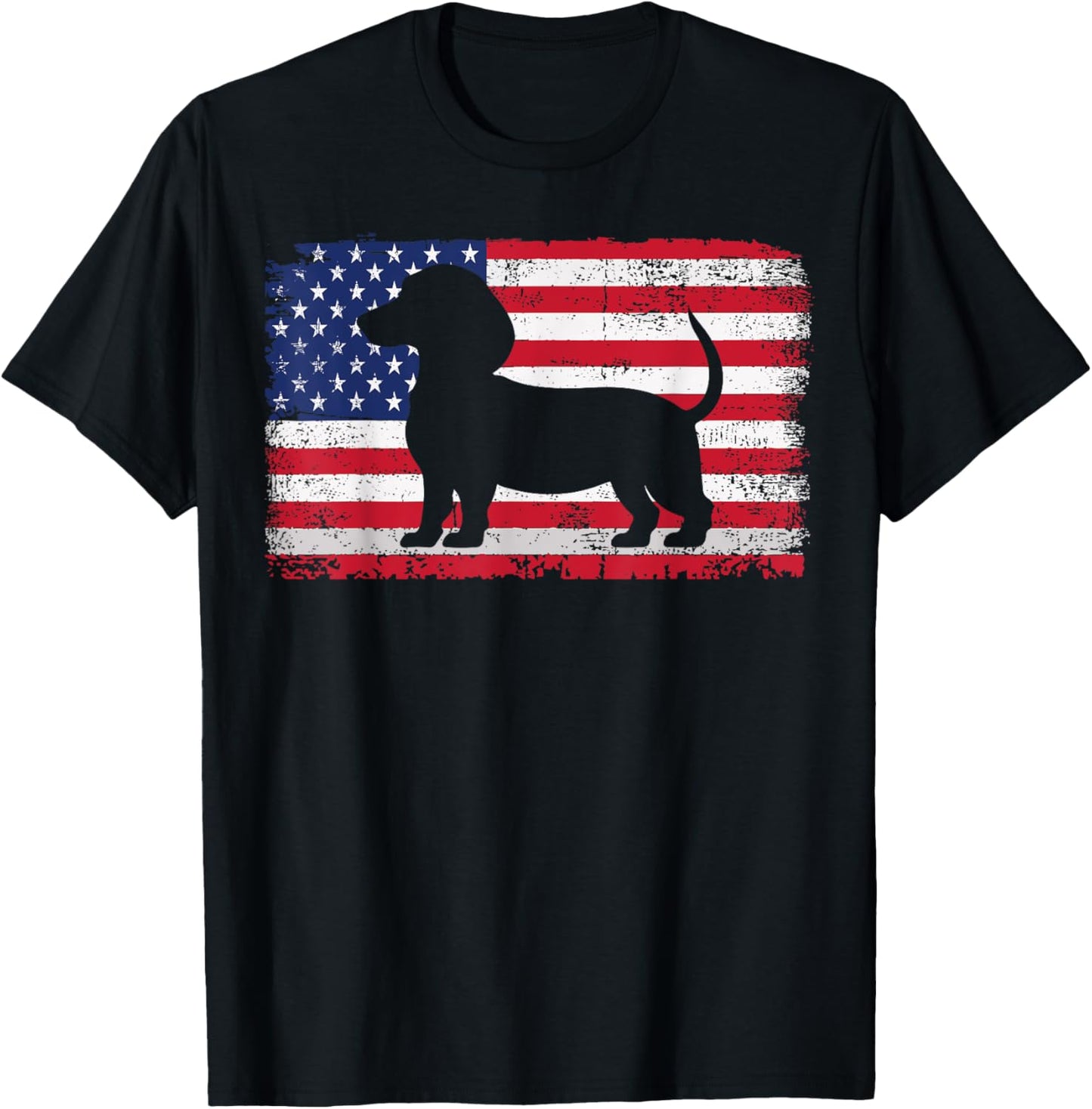 Dachshund Dog Lover 4th of July Patriotic American Flag USA T-Shirt - T-Shirt | Black