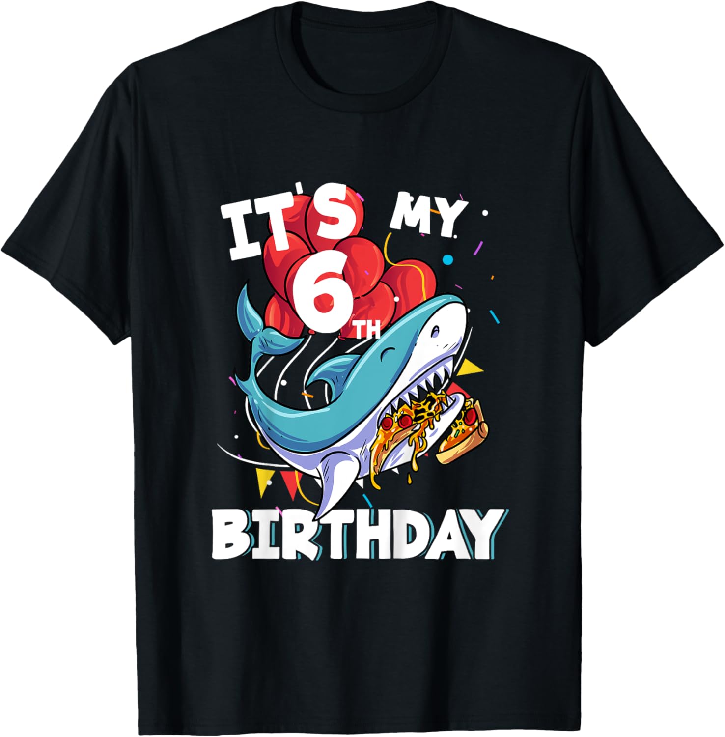 It's my 6th Birthday 6 Year Old Shark Birthday T-Shirt - T-Shirt | Black