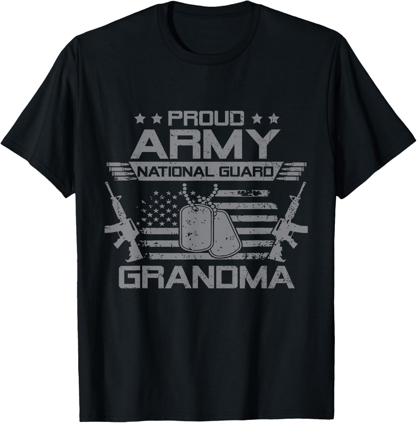 Proud Army National Guard Grandma Flag USA Military Veteran T-Shirt - T-Shirt | Black