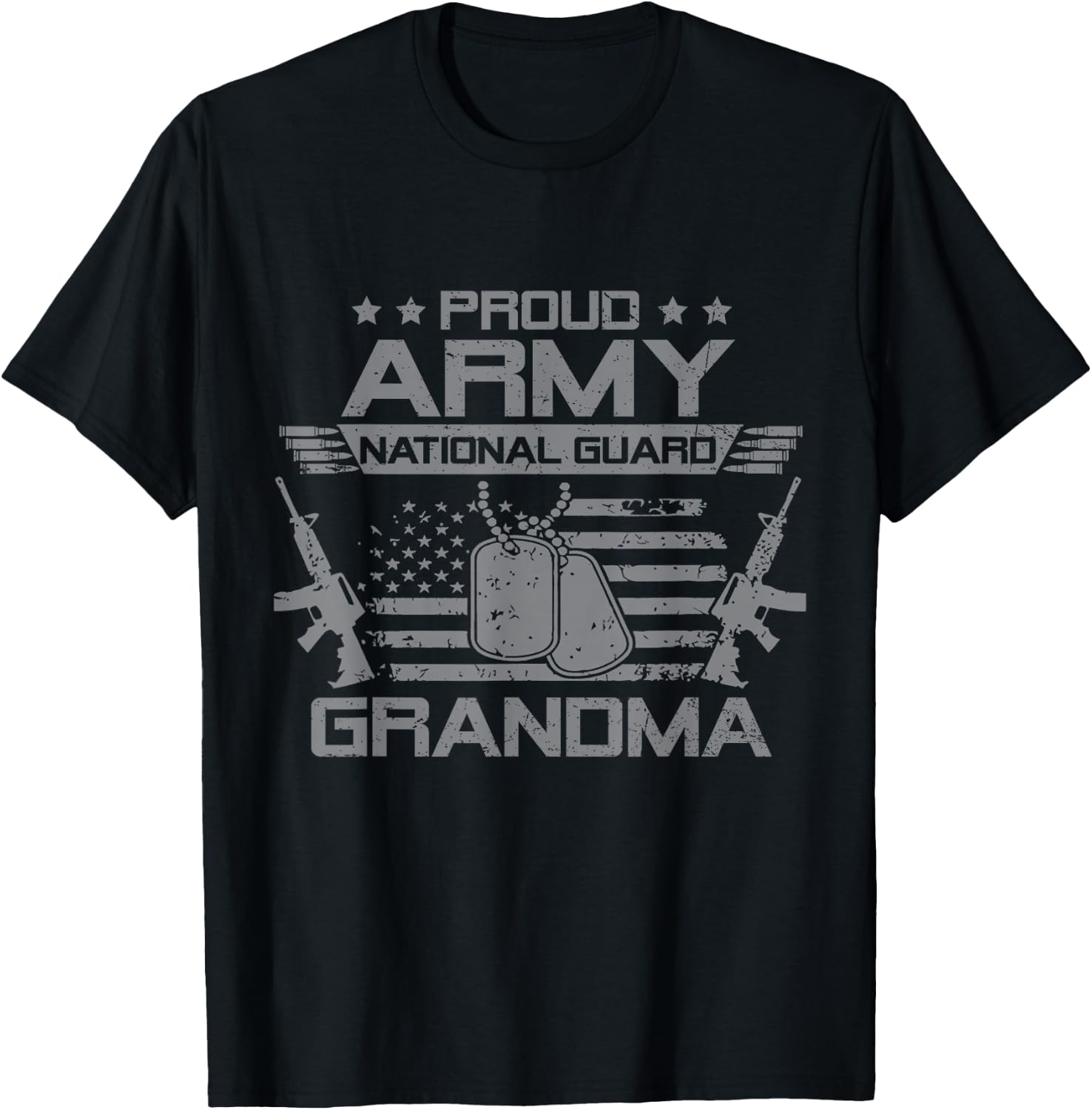 Proud Army National Guard Grandma Flag USA Military Veteran T-Shirt - T-Shirt | Black