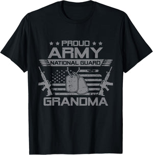 Proud Army National Guard Grandma Flag USA Military Veteran T-Shirt - T-Shirt | Black