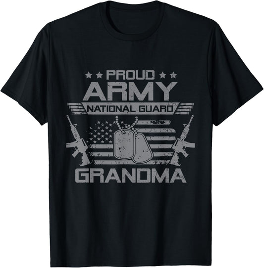 Proud Army National Guard Grandma Flag USA Military Veteran T-Shirt - T-Shirt | Black