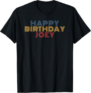 Happy Birthday Joey Personalized Name Retro Typography T-Shirt - T-Shirt | Black