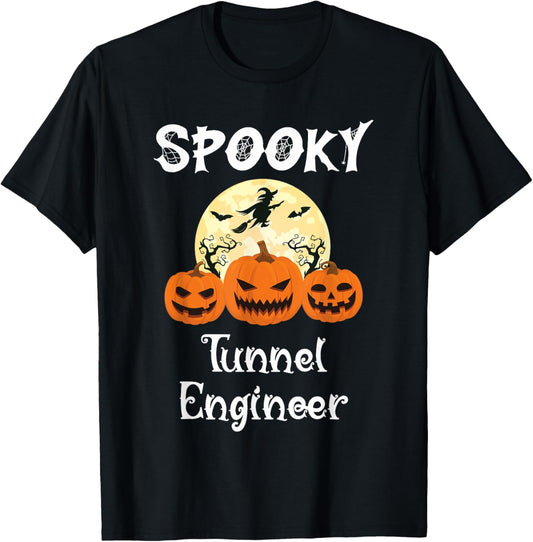Spooky Tunnel Engineer Funny Halloween T-Shirt - T-Shirt | Black