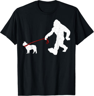 Funny Bigfoot Walking With French Bulldog Dog Lover Bigfoot T-Shirt - T-Shirt | Black