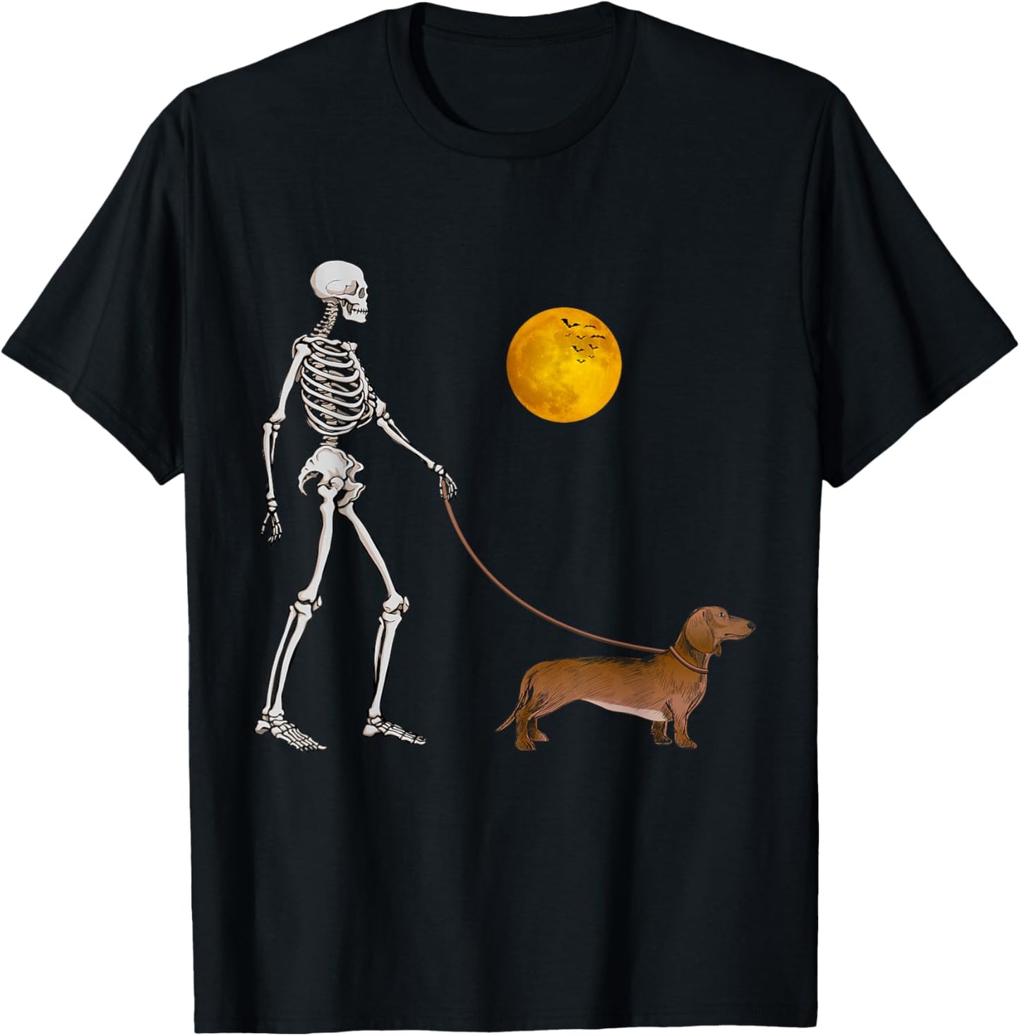 Dachshund Skeleton Dog Walking Halloween Costume Women Kids T-Shirt - T-Shirt | Black