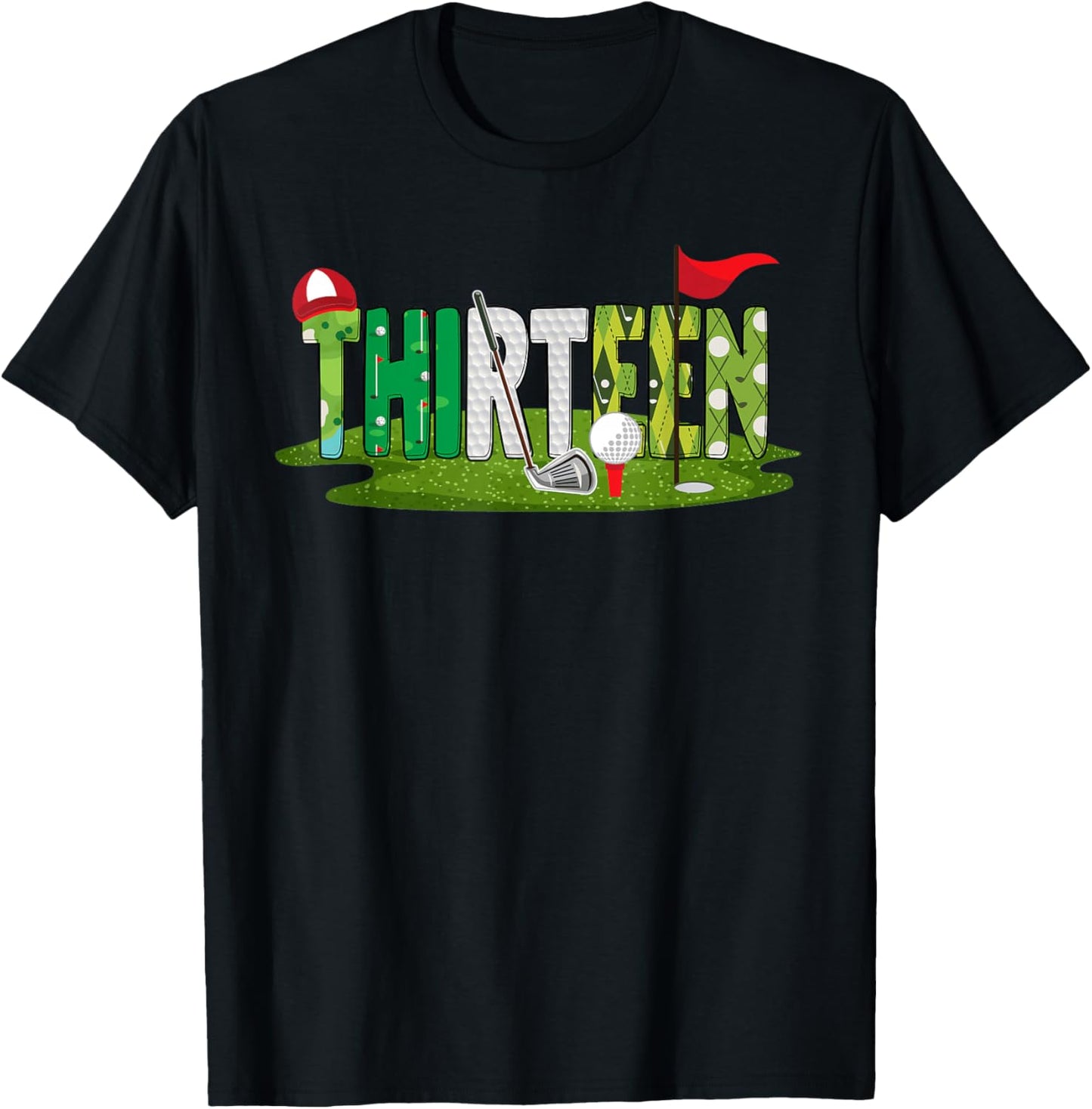 13th Birthday Golf Theme 13 Year Old Kids Sport Party T-Shirt - T-Shirt | Black