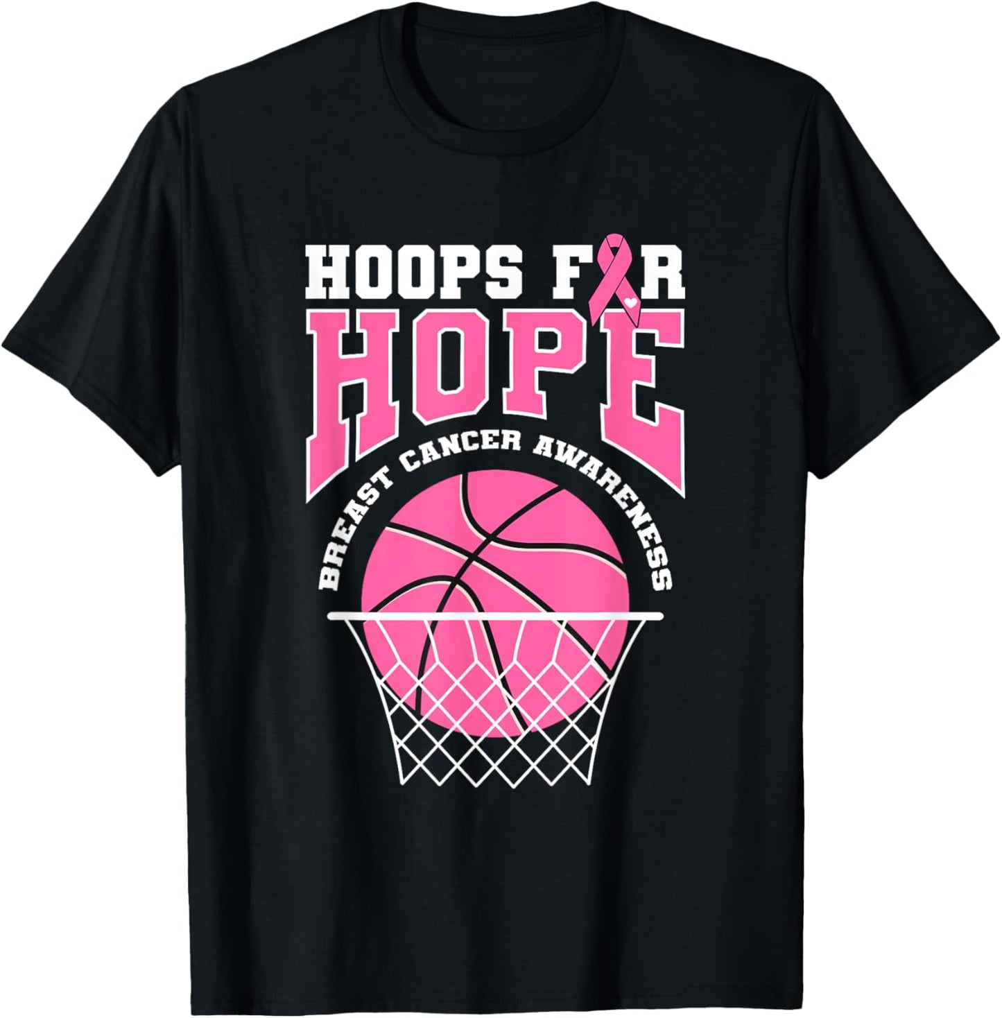 Basketball Hoop Breast Cancer Awareness Month Hoops For Hope T-Shirt - T-Shirt | Black
