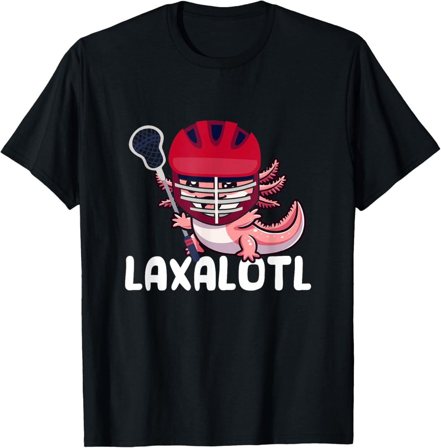 Funny Lacrosse LAX Laxalotl Axolotl Lacrosse Player Athlete T-Shirt - T-Shirt | Black