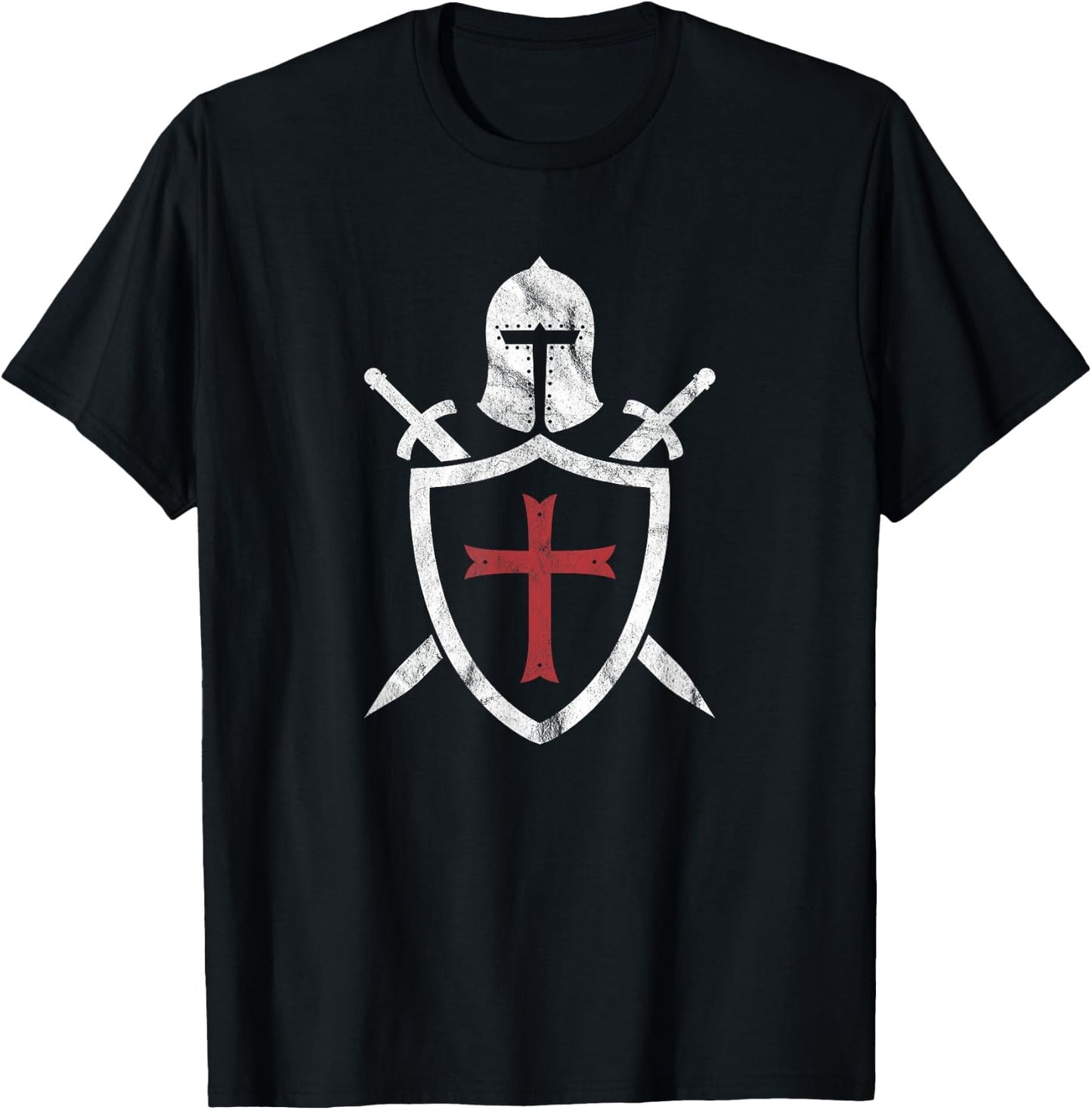 Templar Helmet Cross and Sword Medieval Crusader T-Shirt - T-Shirt | Black