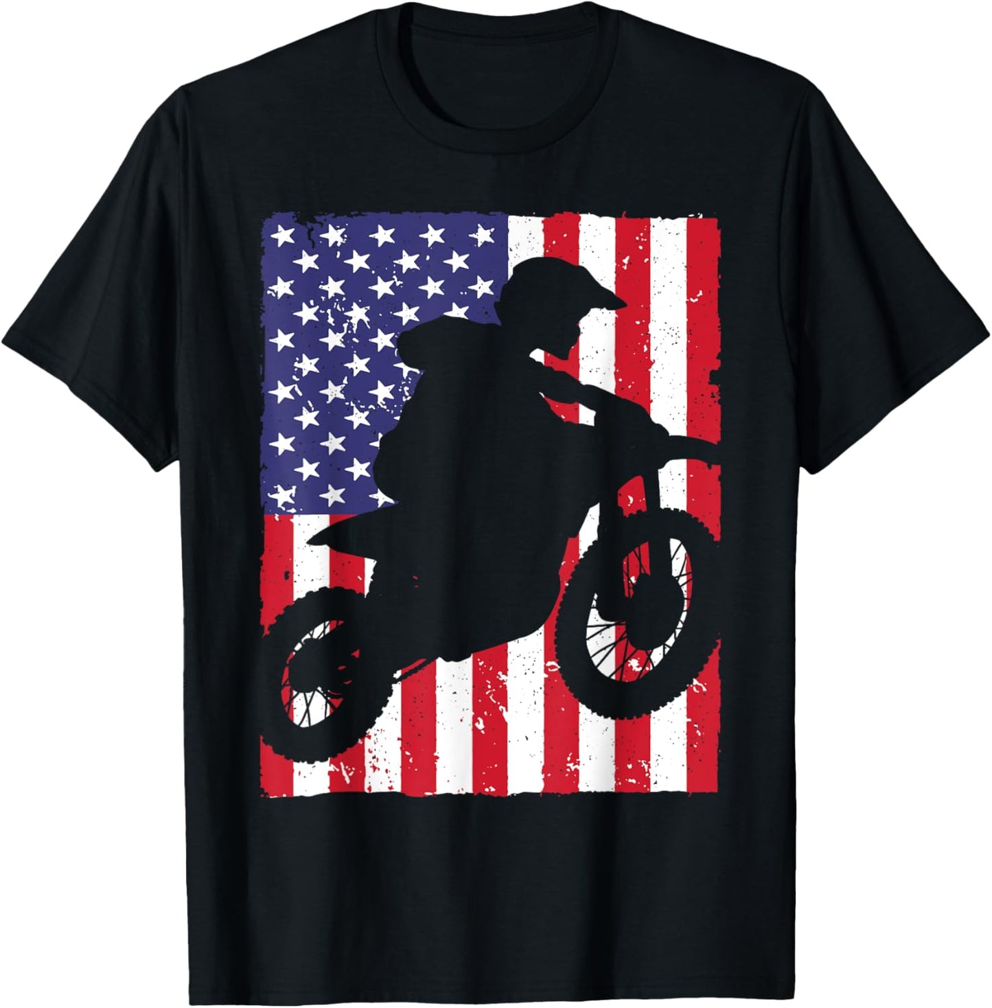 Best Dirt Bike Boys Dirtbike Racing US Flag Biker T-Shirt - T-Shirt | Black