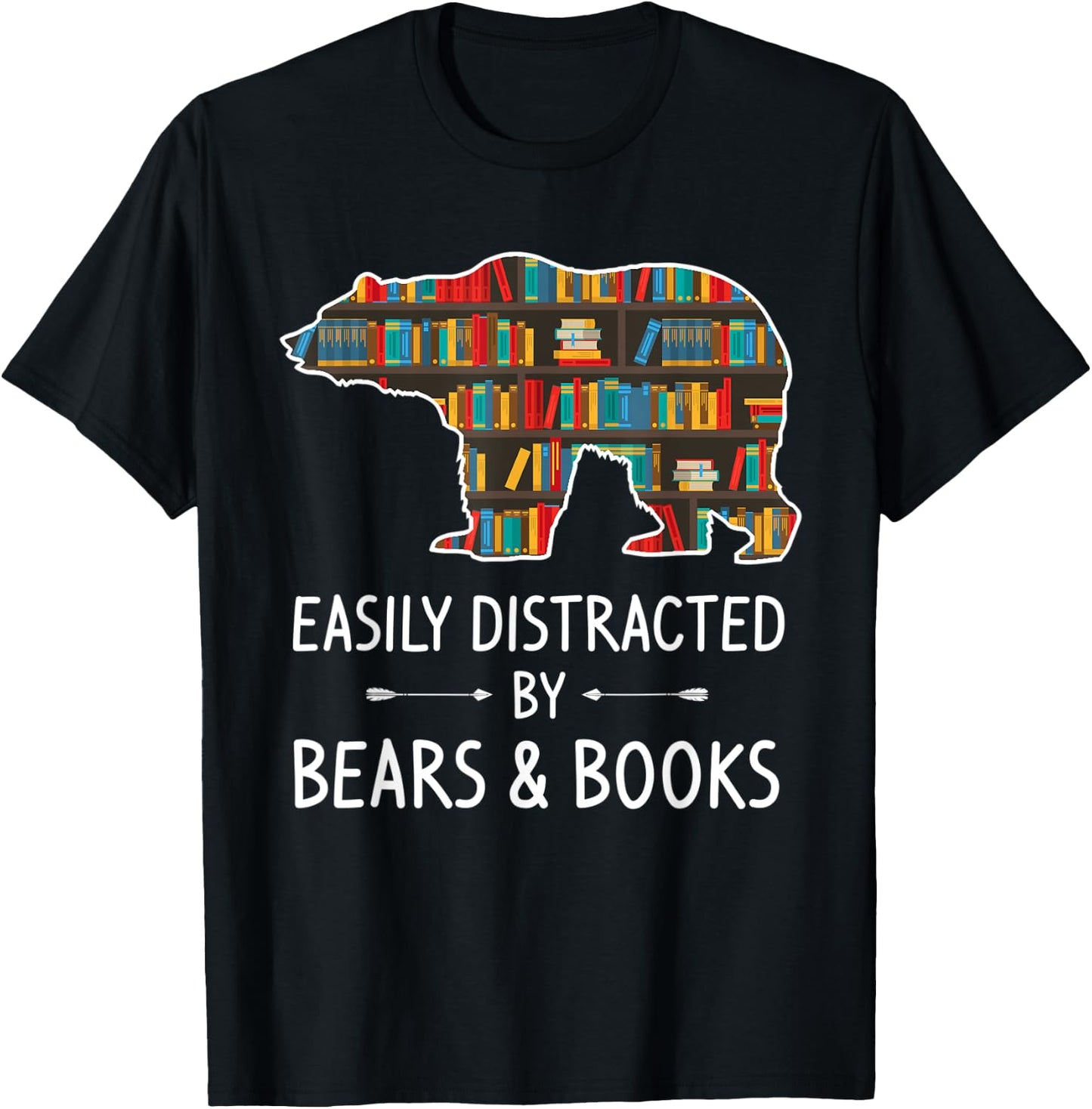 Easily Distracted By Bears & Books Lover Gift Mammal Animal T-Shirt - T-Shirt | Black