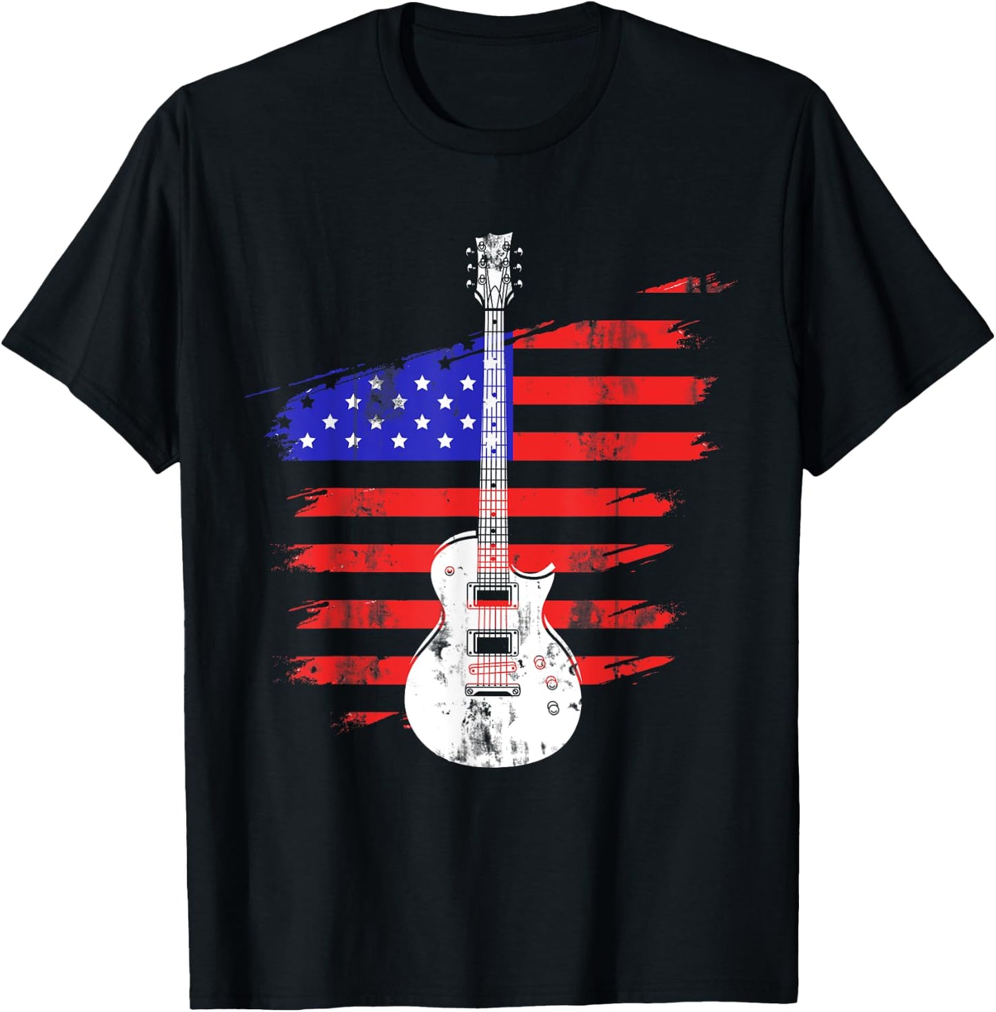US Flag Patriotic Guitarist Musical Instrument Guitar T-Shirt - T-Shirt | Black
