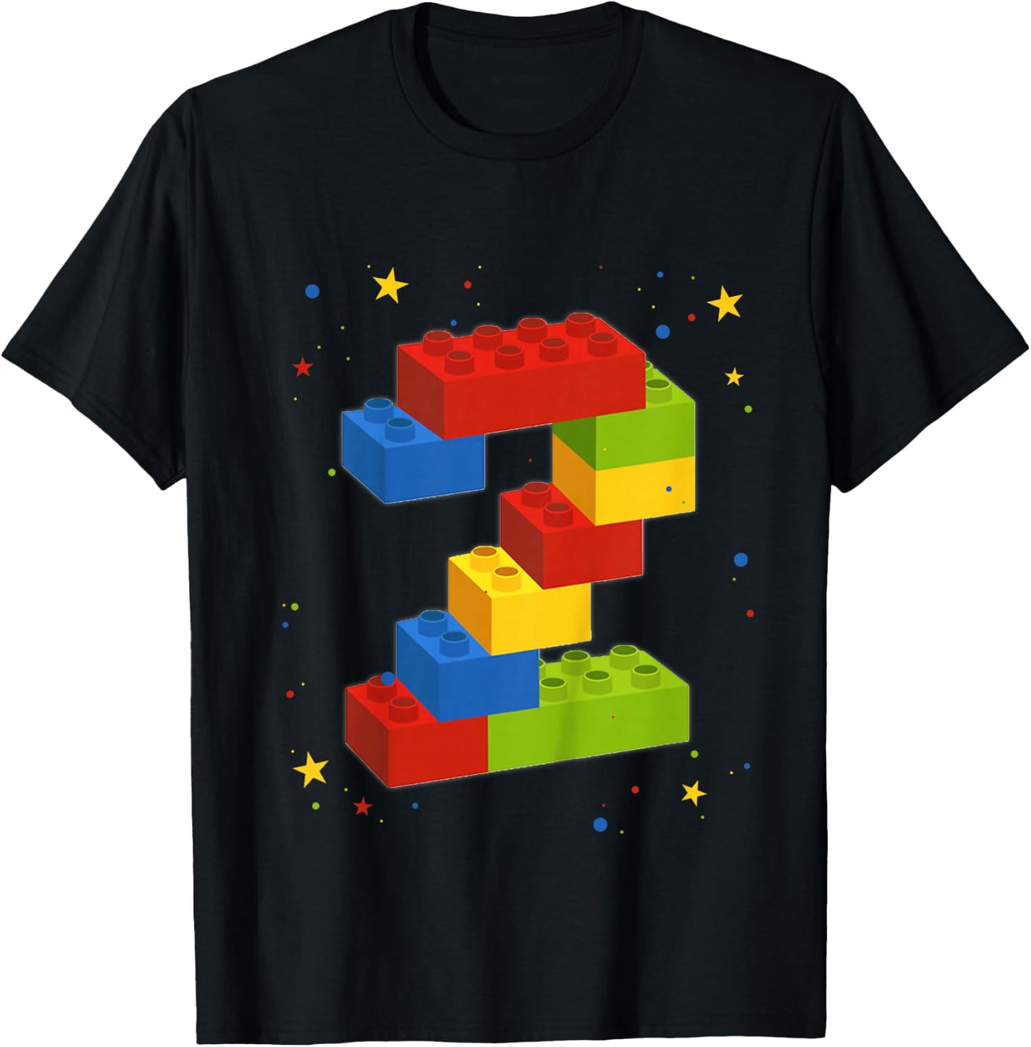 Building Blocks Birthday Boy Girl 2 Years Old Bricks Gift T-Shirt - T-Shirt | Black