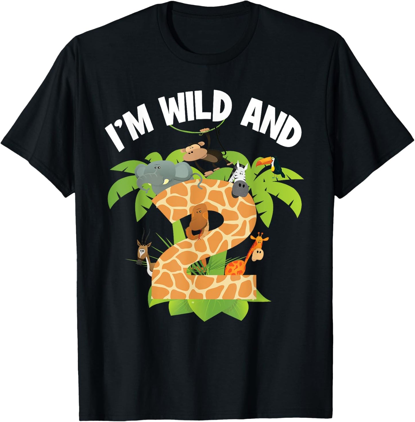 I'm Wild And 2 Years Old Zoo Theme 2nd Birthday Animal Party T-Shirt - T-Shirt | Black