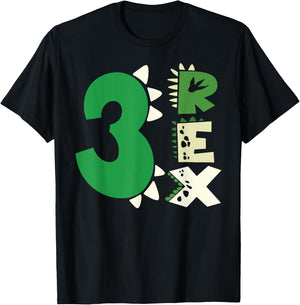Three Rex Birthday Boy 3rd Dinosaur Birthday T-Rex Birthday T-Shirt - T-Shirt | Black