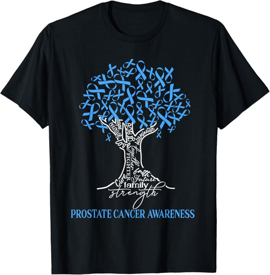 Prostate Cancer Awareness Tree Ribbon Blue T-Shirt - T-Shirt | Black