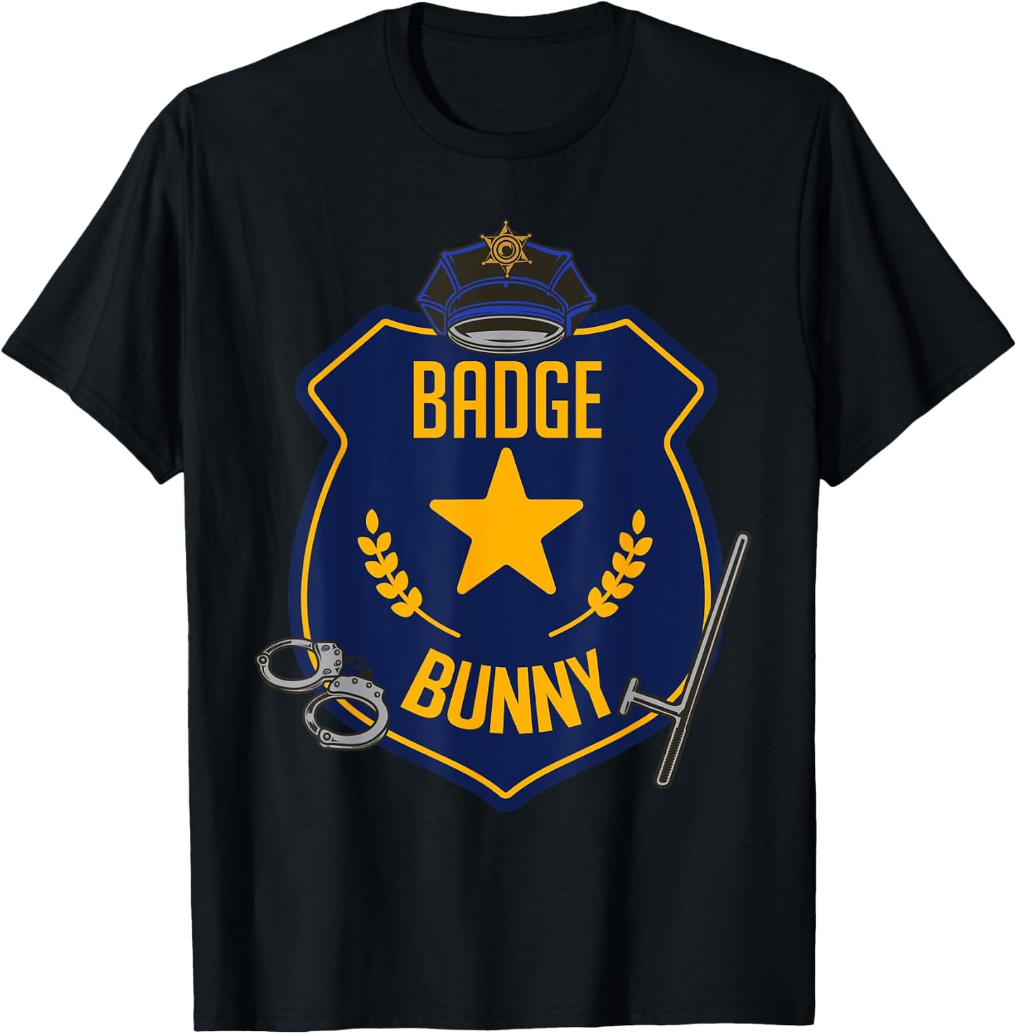 Badge Bunny Police Officer Policeman Handcuffs Easter Rabbit T-Shirt - T-Shirt | Black