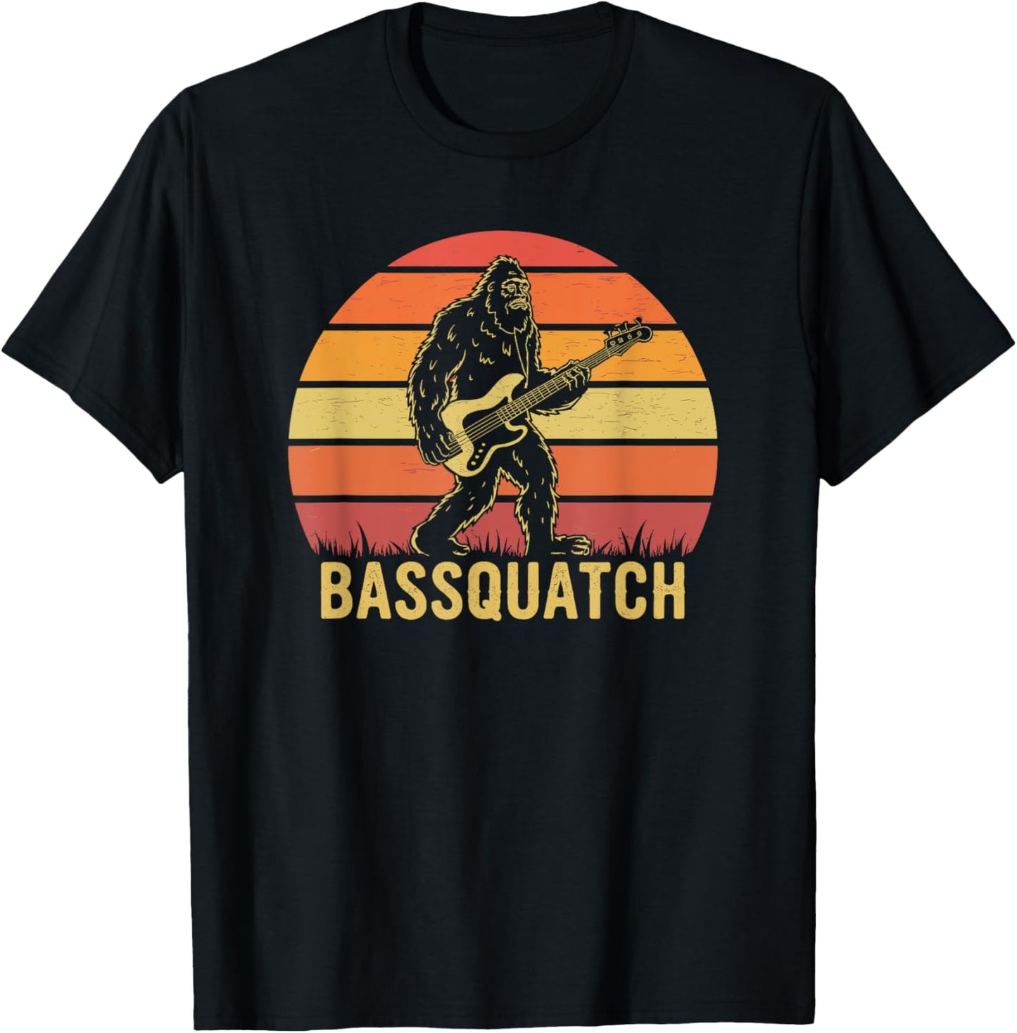 Bassquatch, Retro Bigfoot Bass Guitar Sasquatch T-Shirt - T-Shirt | Black