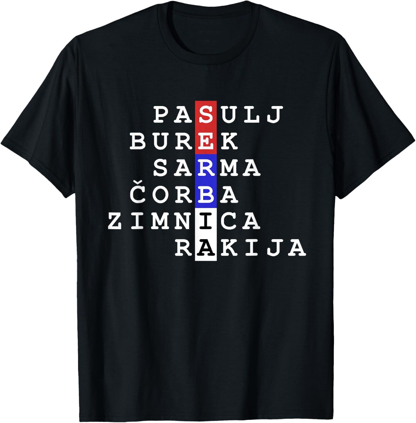 Serbian Flag Colors with Food and Drinks T-Shirt - T-Shirt | Black