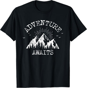 Trendy Adventure Awaits Travel Camping Vintage T-Shirt - T-Shirt | Black