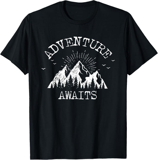 Trendy Adventure Awaits Travel Camping Vintage T-Shirt - T-Shirt | Black