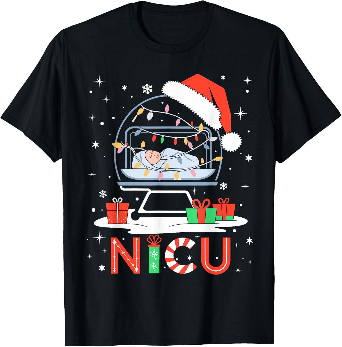 Neonatal Intensive Care Unit Xmas Funny Nicu Nurse Christmas T-Shirt - T-Shirt | Black
