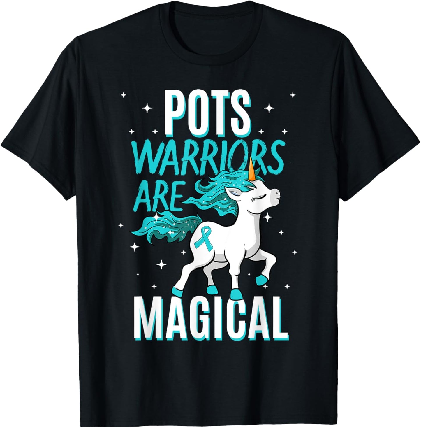 POTS Warriors Are Magical Unicorn Ribbon Dysautonomia T-Shirt - T-Shirt | Black