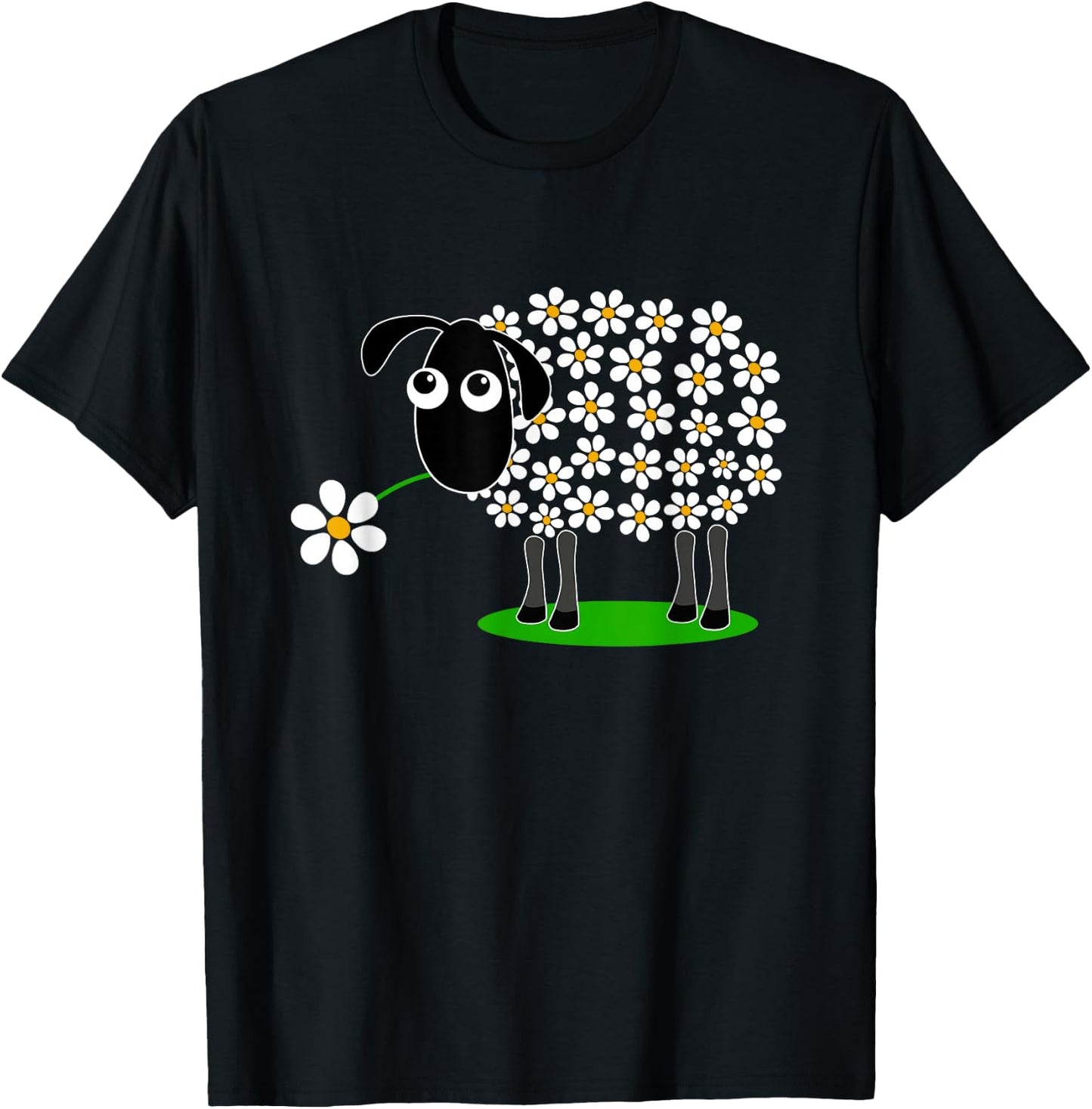 Cute sheep with flower wool for girls and mum T-Shirt - T-Shirt | Black