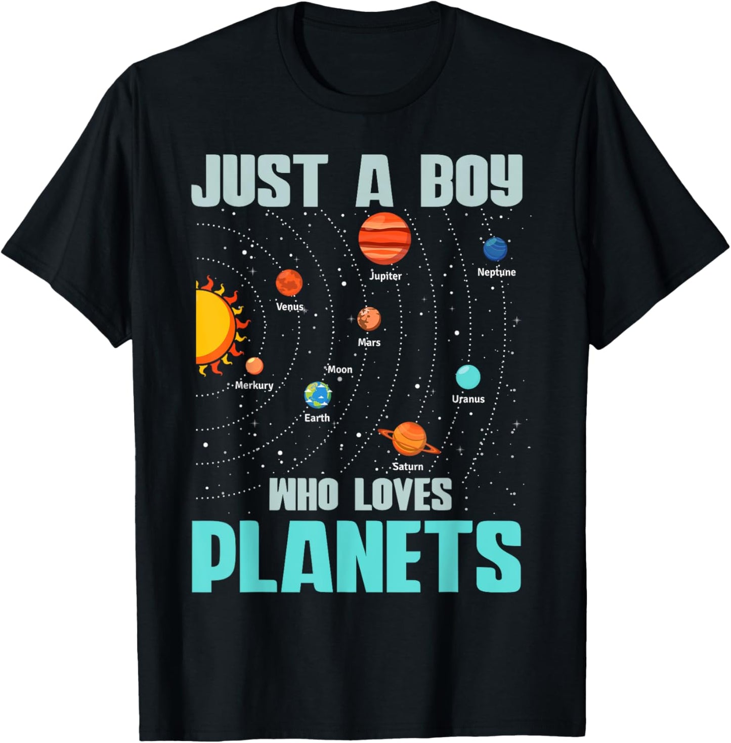 Just A Boy Who Loves Planets Solar System Kids Space Science T-Shirt - T-Shirt | Black