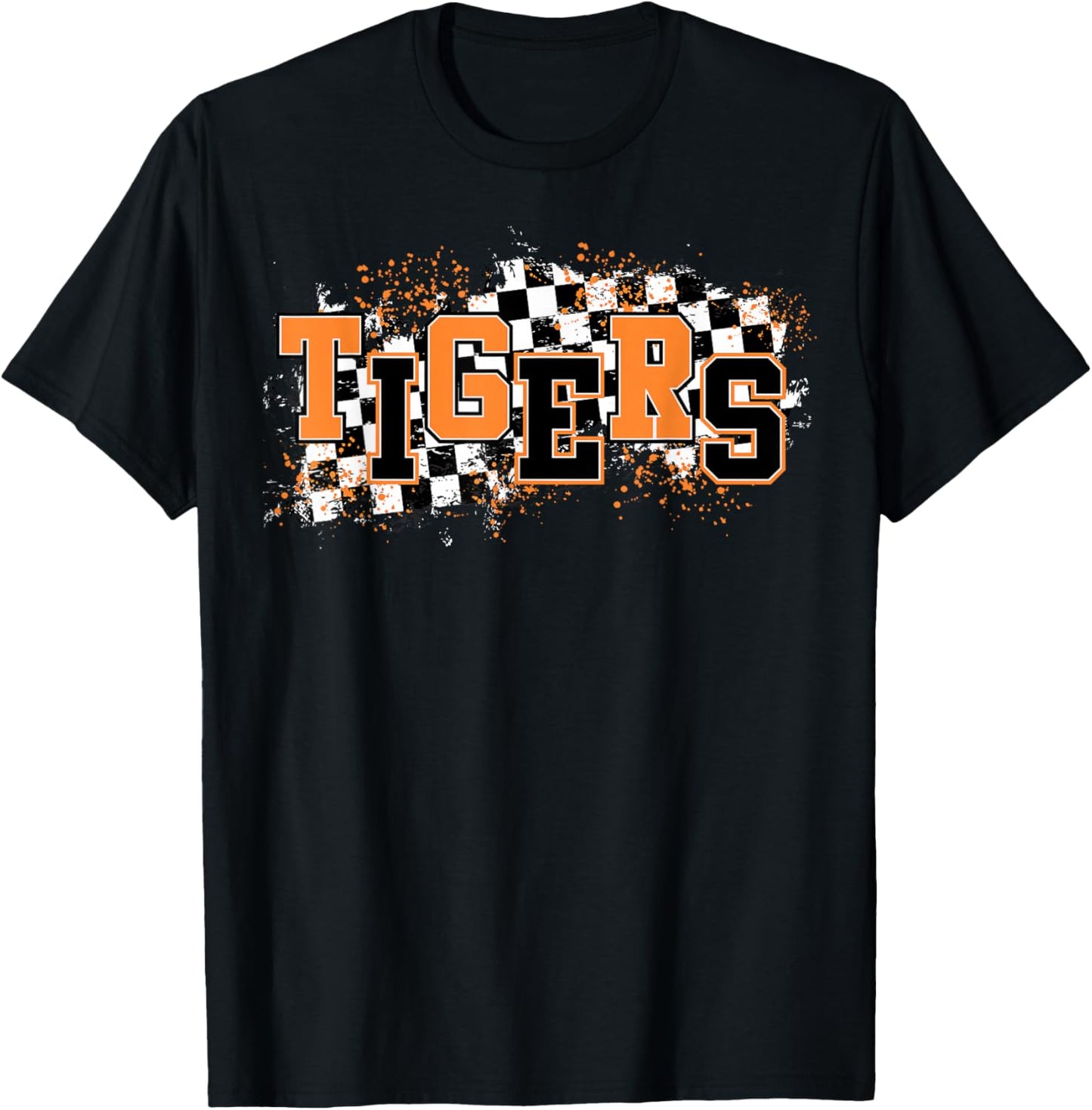Tigers School Spirit Tiger Pride Orange Tigers Checkered T-Shirt - T-Shirt | Black