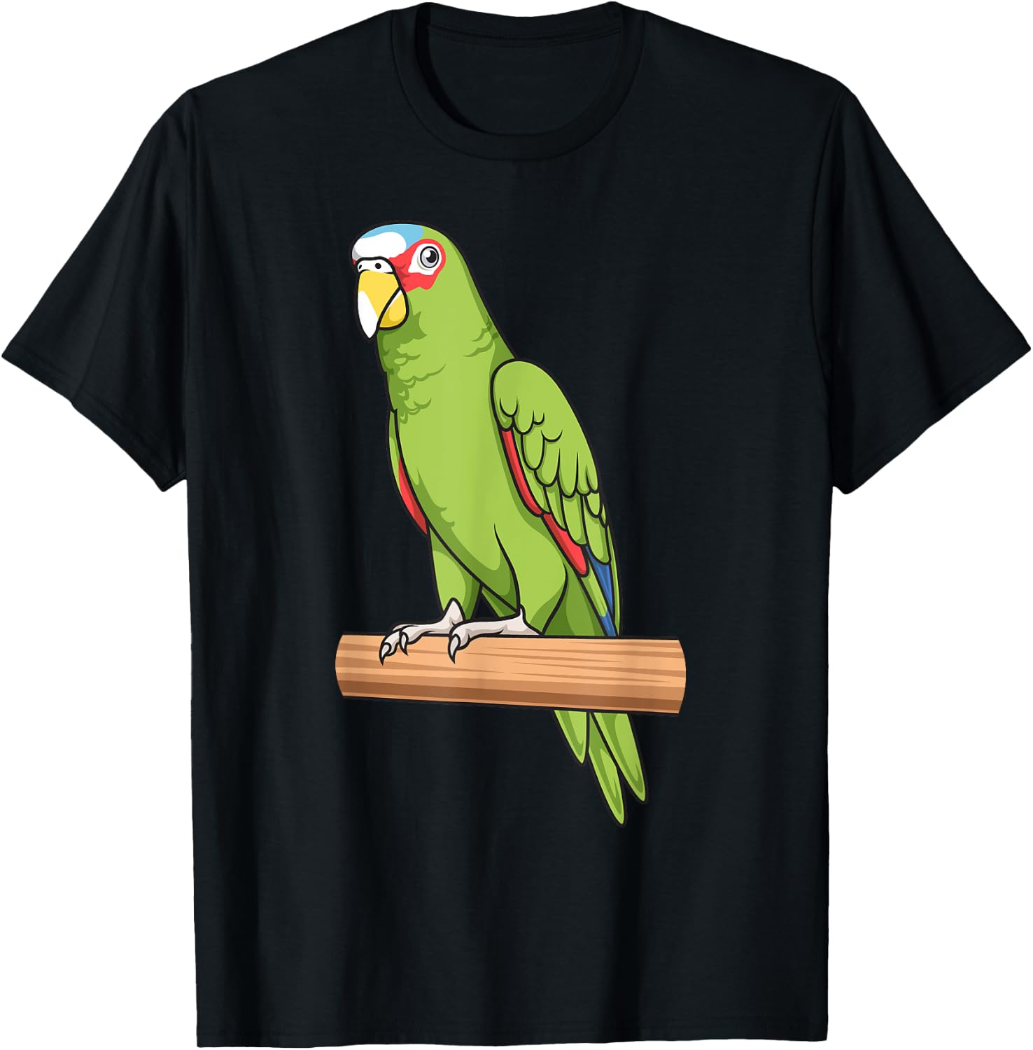 Parrot Bird White-Fronted Sitting on a Tree Branch T-Shirt - T-Shirt | Black