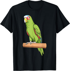 Parrot Bird White-Fronted Sitting on a Tree Branch T-Shirt - T-Shirt | Black