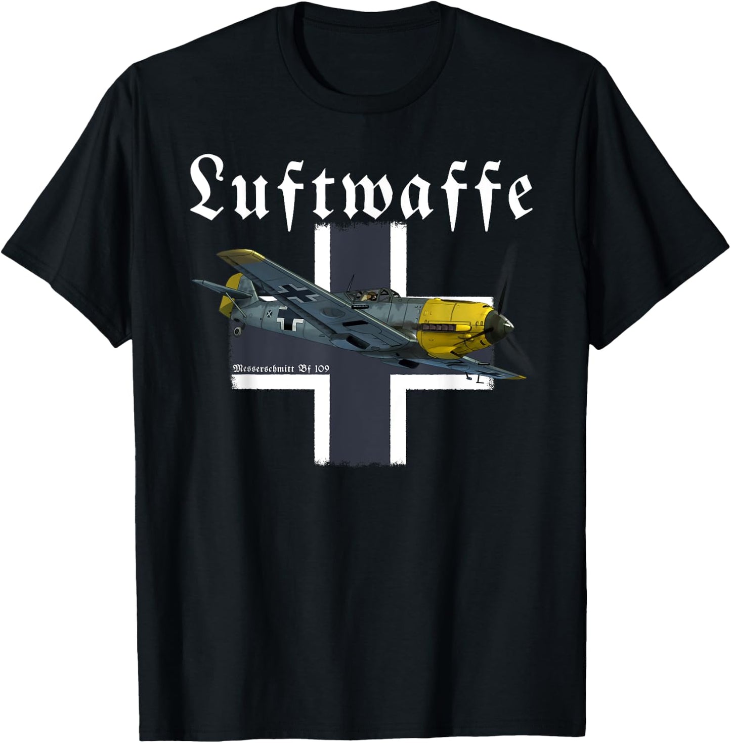Military Aviation Graphic Design Gifts German Warbird I Messerschmitt BF-109 I WW2 Airplane Graphic Black -Adults Small Classic Fit Short Sleeve T-Shirt - T-Shirt | Black