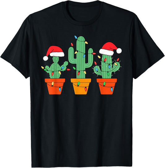 Christmas Cactus Cute Succulent Plant Xmas Men Women Kids T-Shirt - T-Shirt | Black