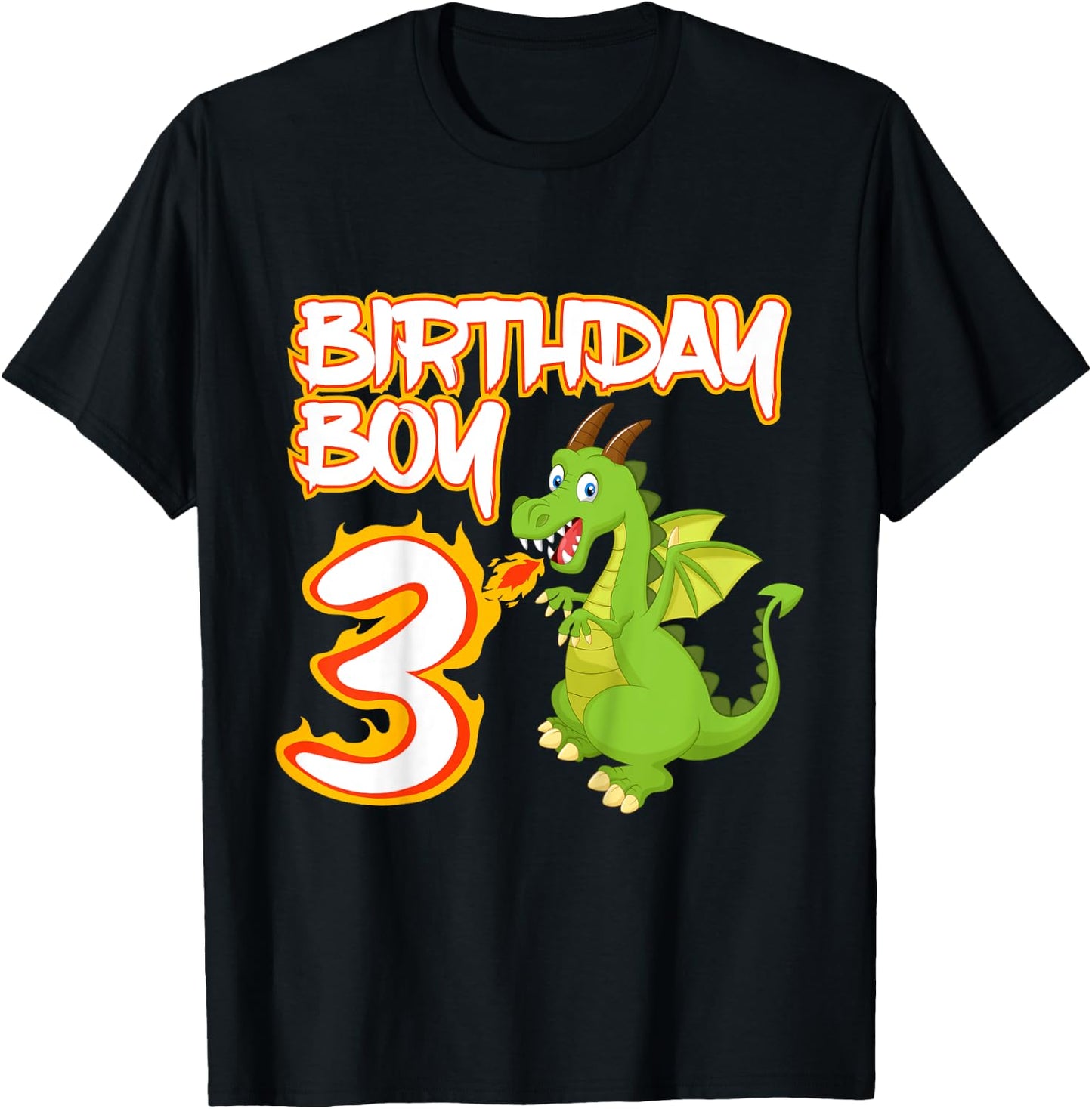 Kids 3 Year Old Dragon Birthday Boy Themed Party 3rd Gift T-Shirt - T-Shirt | Black