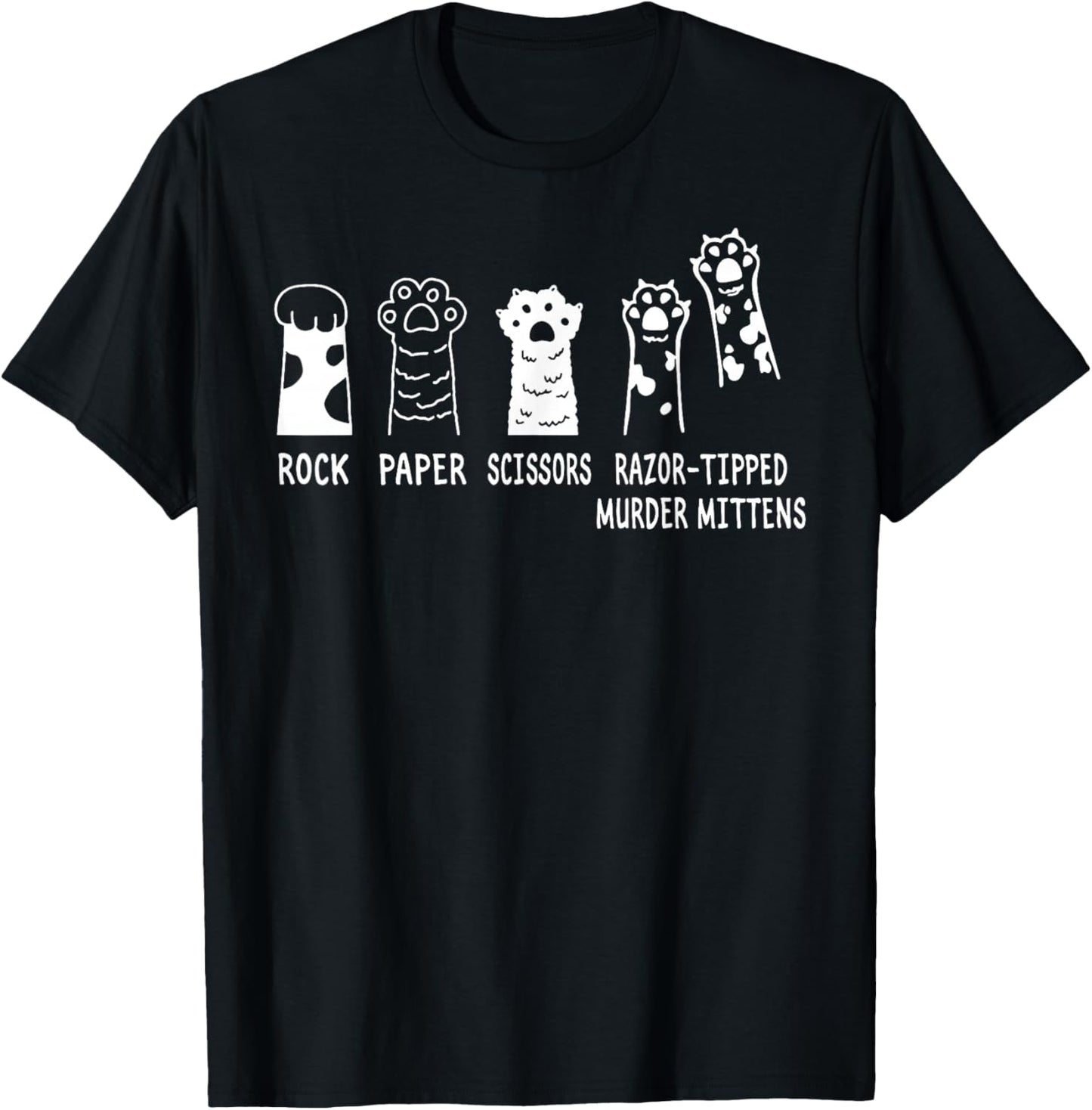 Rock Paper Scissors Razor-Tipped Murder Mittens Cute Cats T-Shirt - T-Shirt | Black