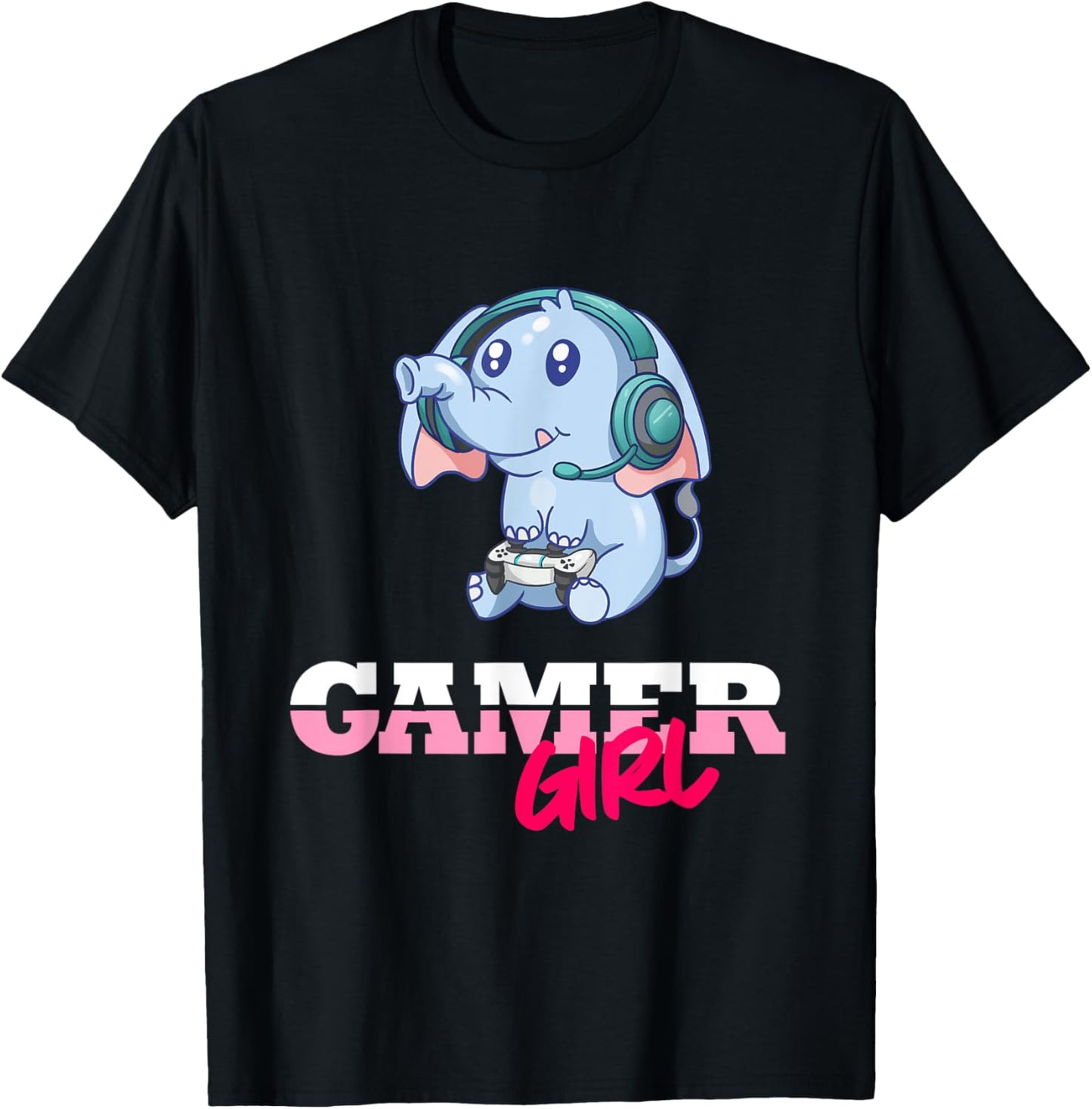 Elephant Gamer Girl Gaming T-Shirt - T-Shirt | Black