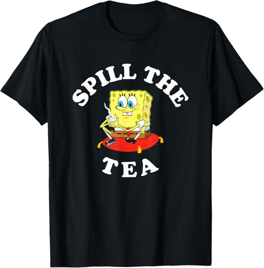 SpongeBob SquarePants Spill The Tea Relaxing SpongeBob T-Shirt - T-Shirt | Black