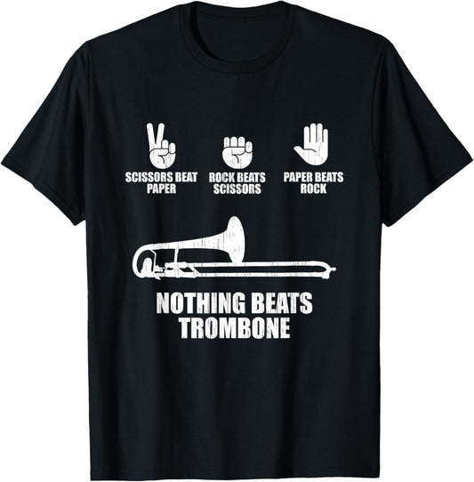 Rock Paper Scissors Marching Band Shirt Funny Trombone Lover T-Shirt - T-Shirt | Black