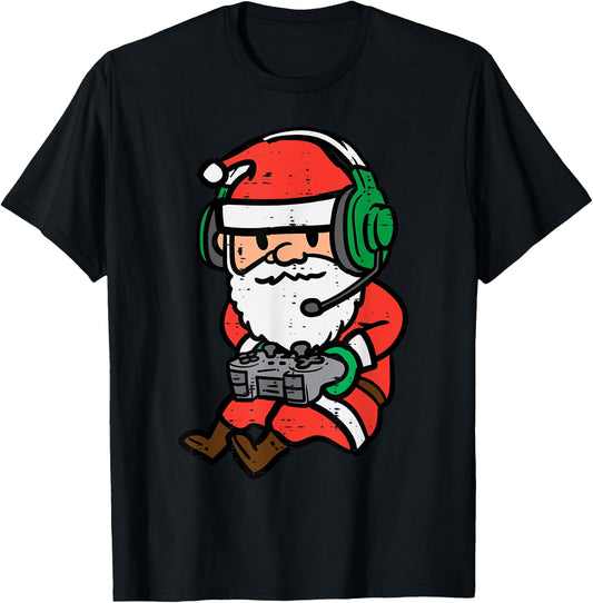 Christmas Gamer Santa Xmas Gaming Men Boys Kids Youth Teen T-Shirt - T-Shirt | Black