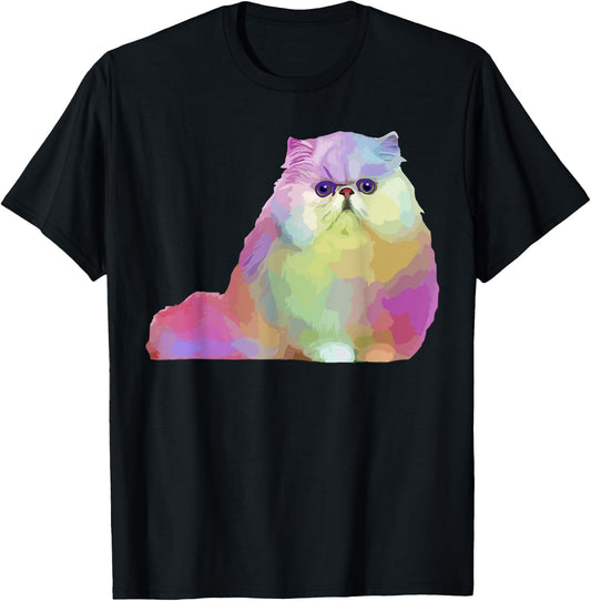 Cat Lover Gifts Persian Cat Colorful Persian Cat T-Shirt - T-Shirt | Black