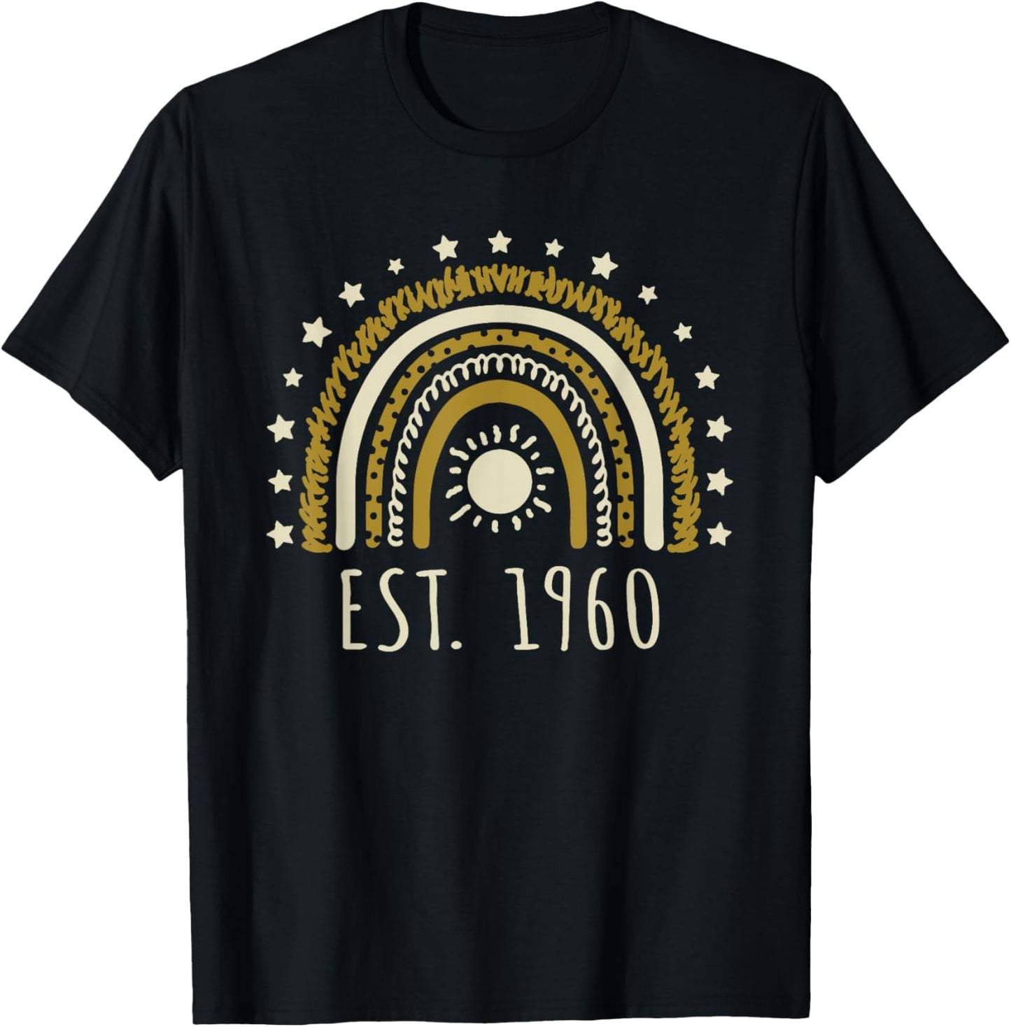 Est 1960 Retro Rainbow Established 1960 Birthday Design T-Shirt - T-Shirt | Black