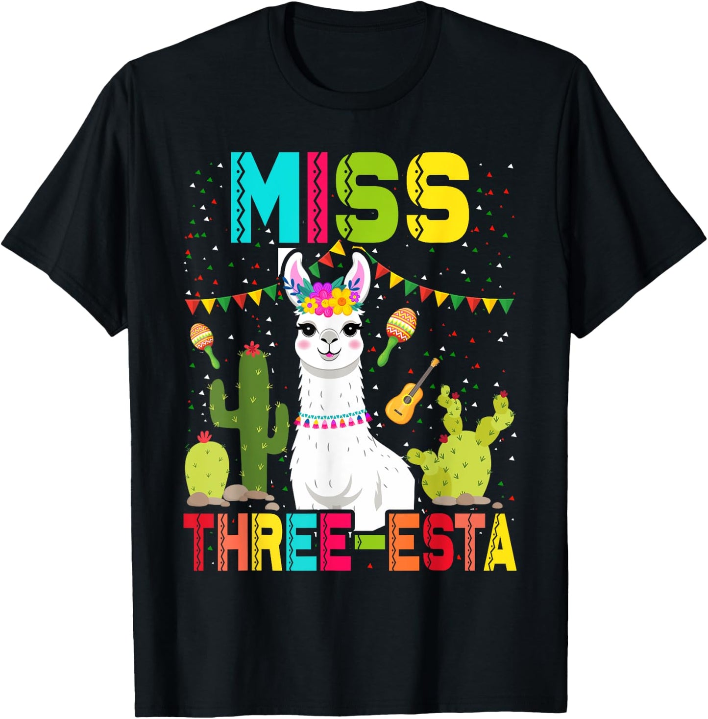 Miss Fiesta Three-Esta Girl 3rd Birthday Mexican Party T-Shirt - T-Shirt | Black